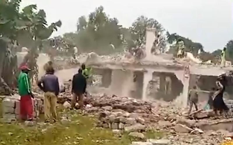 A screengrab image of Former CS Amina Mohamed's demolished house in Kakamega.